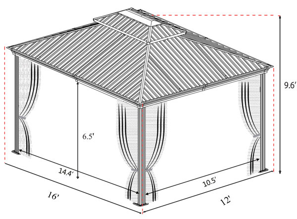 Alexander 16 Ft. W x 12 Ft. D Aluminum Patio Gazebo