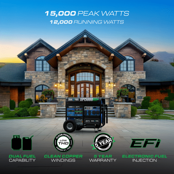 15,000 Watt Electric Start Dual Fuel EFI Portable Generator - Image 5