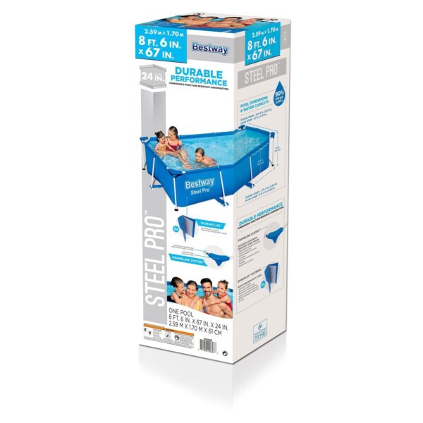 Bestway Steel Pro 8.5'x67"x24" Rectangular Above Ground Outdoor Swimming Pool - Image 8