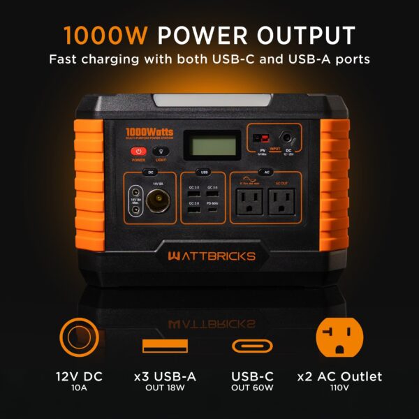 WattBricks MP1000 Portable Power Station Solar Generator 1000W 999Wh New - Image 5