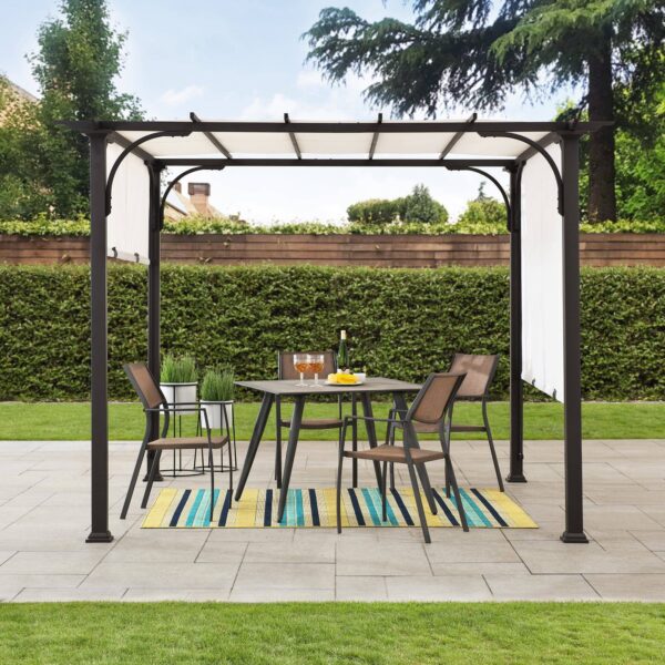 Sunjoy Outdoor Patio 10x10 Modern Metal Frame Pergola Kit with White Adjustable Canopy - Image 6