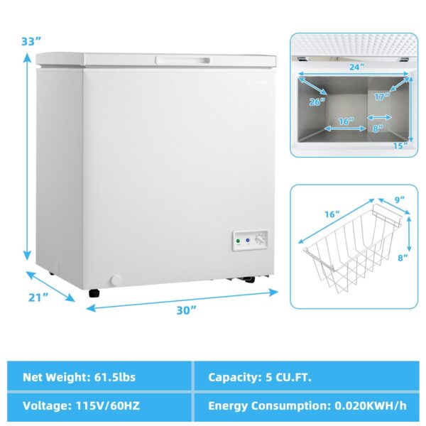 Costway Compact Chest Freezer 5 Cu.ft with Removable Storage Basket New - Image 8