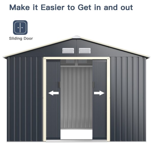 Costway Metal Storage Shed 9' x 6' with Sliding Double Lockable Doors New - Image 5