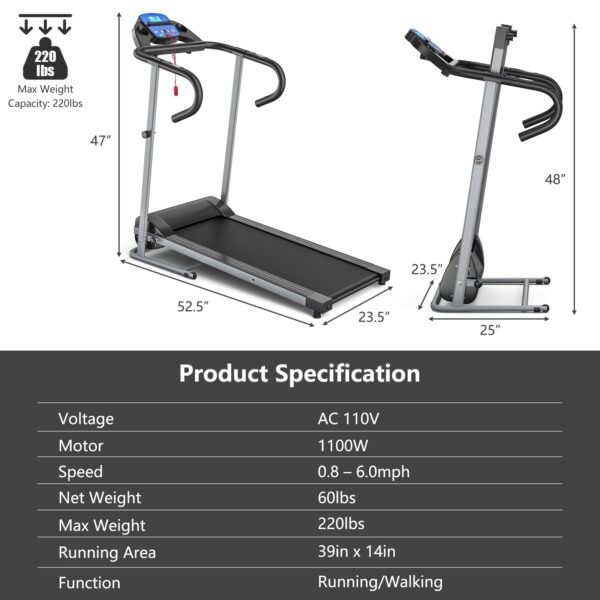 Costway Folding Treadmill with LCD Display and Heart Rate Sensor New - Image 7