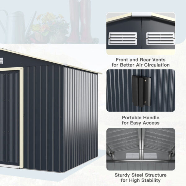 Costway Metal Storage Shed 9' x 6' with Sliding Double Lockable Doors New - Image 4