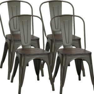 Costway Metal Dining Chairs Tolix Style with Stackable Wood Seat 4 Pieces New