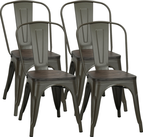 Costway Metal Dining Chairs Tolix Style with Stackable Wood Seat 4 Pieces New