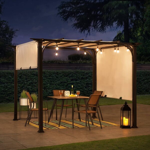 Sunjoy Outdoor Patio 10x10 Modern Metal Frame Pergola Kit with White Adjustable Canopy - Image 7