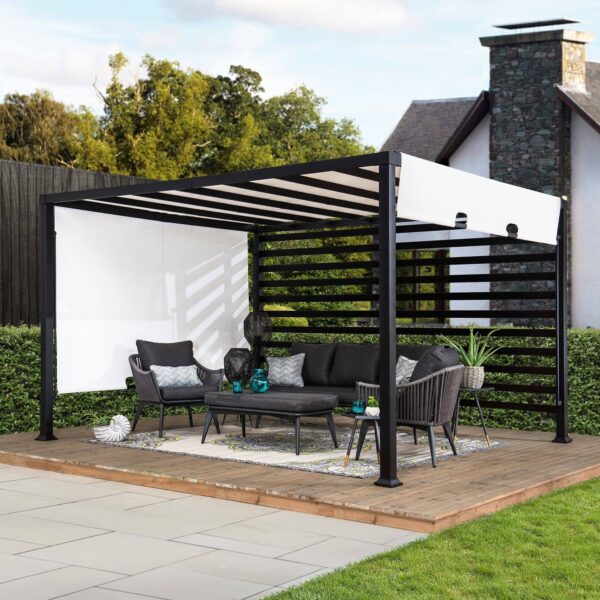 Sunjoy Outdoor Patio 10x12 Modern Metal Privacy Screen Pergola Kit with White Adjustable Canopy - Image 6