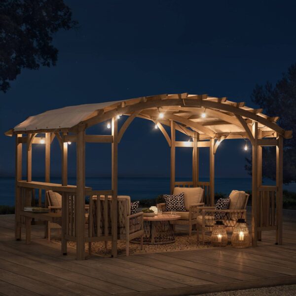 SummerCove Outdoor Patio 10x14 Modern Light Gray Wooden Frame Arched Pergola Kit with Shelves - Image 7