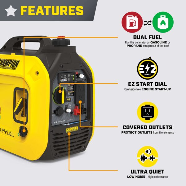 Champion 201323 1850W/2500W Generator Inverter Dual Fuel Gas Propane with CO Shield New - Image 8