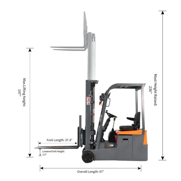 Apollolift A-3045 Electric Forklift 3-Wheel Lithium Battery Powered 3300 Lbs Capacity New - Image 4