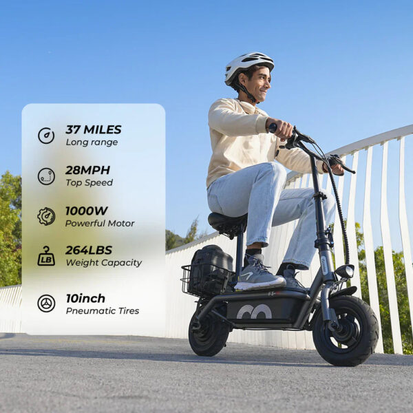 iScooter F3 Electric Scooter with Seat 1000W 48V 28 MPH 37 Mile Range New - Image 3