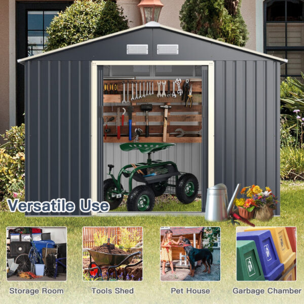 Costway Metal Storage Shed 9' x 6' with Sliding Double Lockable Doors New - Image 2