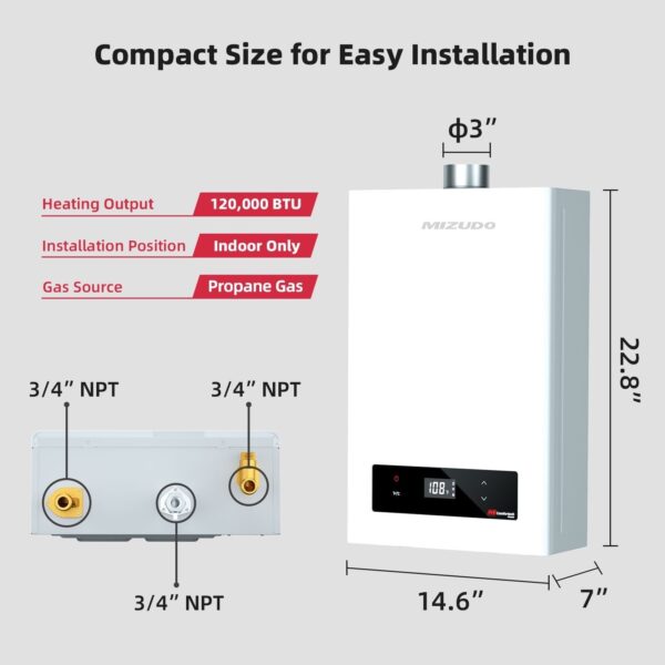 Mizudo CS120 Tankless Water Heater Propane Gas 5.1 GPM 120,000 BTU New - Image 9