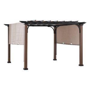 Sunjoy Outdoor Patio 11x11 Modern Metal Pergola Kit with Tan Adjustable Canopy