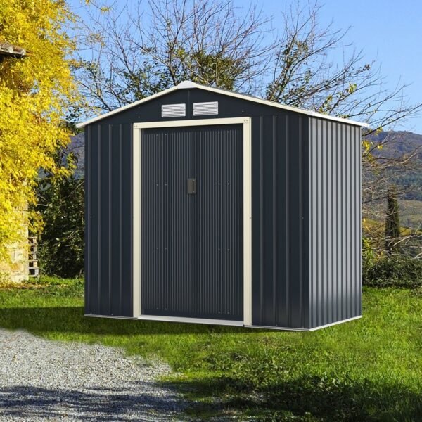 Costway Metal Storage Shed 7' x 4' with Sliding Double Lockable Doors New - Image 6