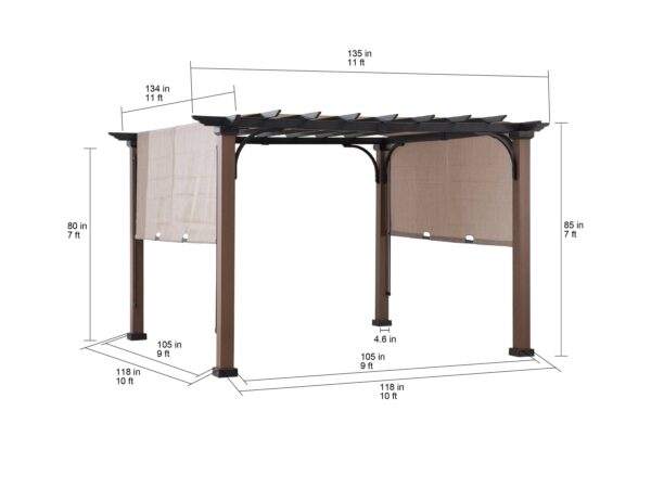 Sunjoy Outdoor Patio 11x11 Modern Metal Pergola Kit with Tan Adjustable Canopy - Image 7