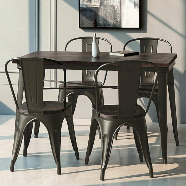 Costway Metal Dining Chairs Tolix Style with Stackable Wood Seat 4 Pieces New - Image 2