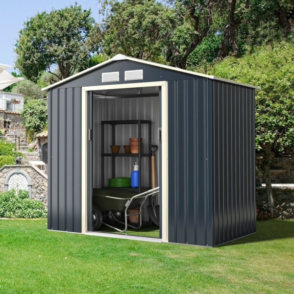 Costway Metal Storage Shed 7' x 4' with Sliding Double Lockable Doors New - Image 2