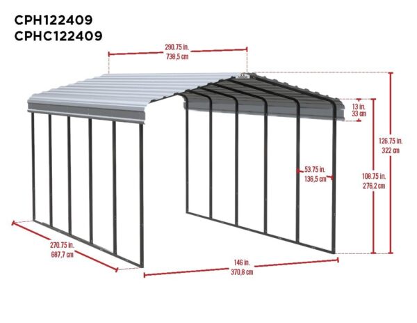 Arrow Carport, 12 ft. x 24ft. x 9ft. Charcoal 12′ x 24′ x 9′ - Image 7