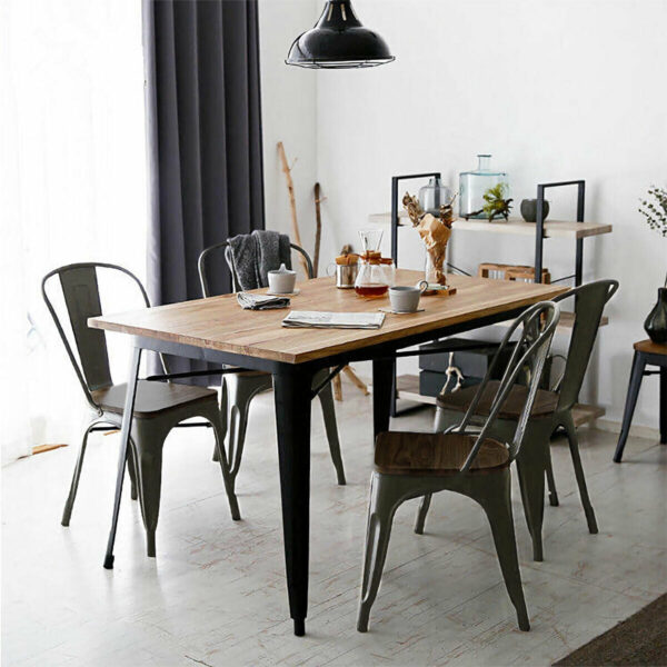 Costway Metal Dining Chairs Tolix Style with Stackable Wood Seat 4 Pieces New - Image 3
