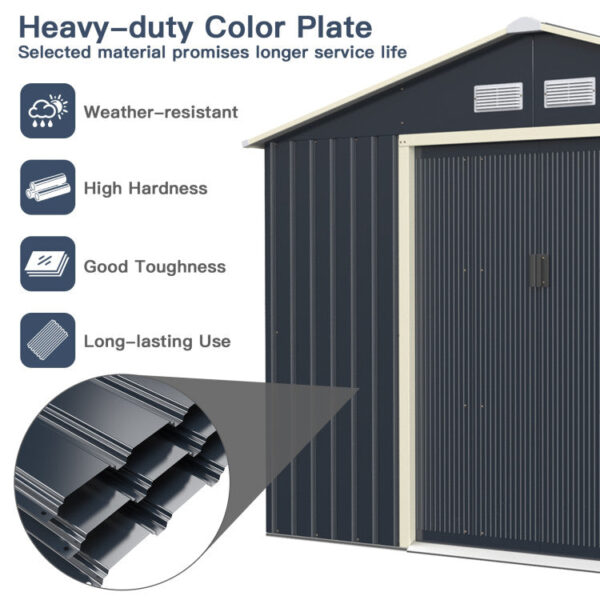 Costway Metal Storage Shed 9' x 6' with Sliding Double Lockable Doors New - Image 3