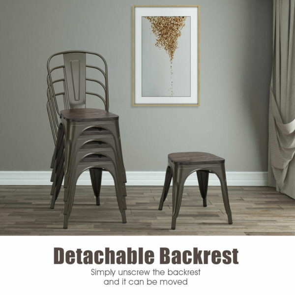 Costway Metal Dining Chairs Tolix Style with Stackable Wood Seat 4 Pieces New - Image 4