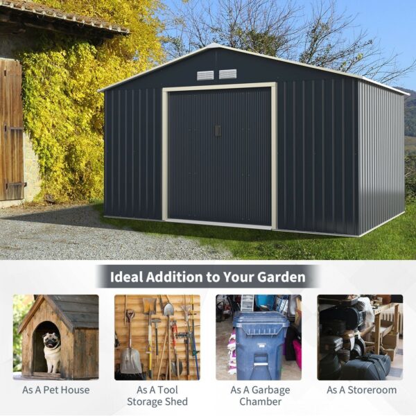 Costway Metal Storage Shed 11' x 8' with Sliding Double Lockable Doors New - Image 4