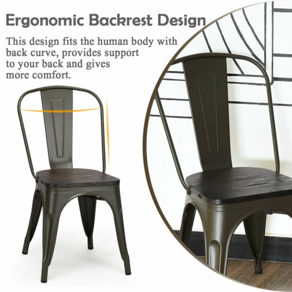 Costway Metal Dining Chairs Tolix Style with Stackable Wood Seat 4 Pieces New - Image 5