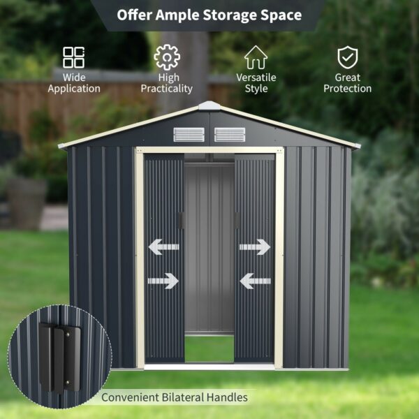 Costway Metal Storage Shed 7' x 4' with Sliding Double Lockable Doors New - Image 4