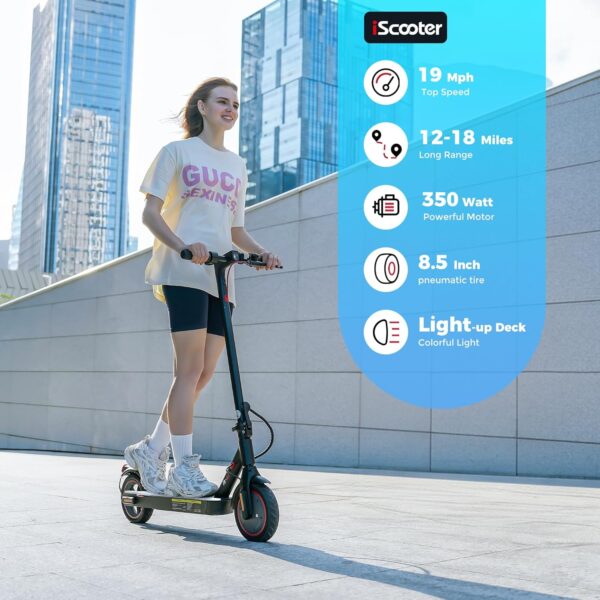 iScooter i9L Electric Scooter Foldable 350W 36V 20 MPH 18 Mile Range with Smart App New - Image 2