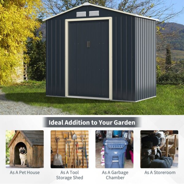 Costway Metal Storage Shed 7' x 4' with Sliding Double Lockable Doors New - Image 3