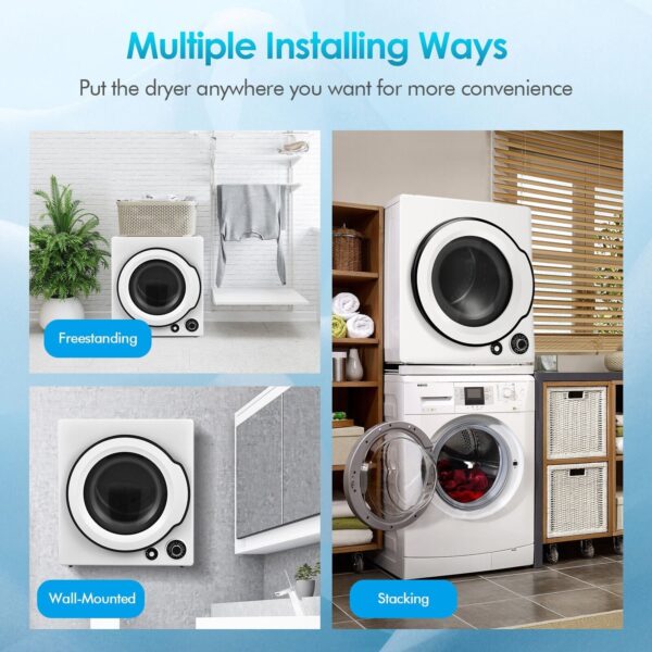 Costway Compact Laundry Dryer 2.5 Cu. Ft with Stainless Steel Drum 1350W New - Image 5