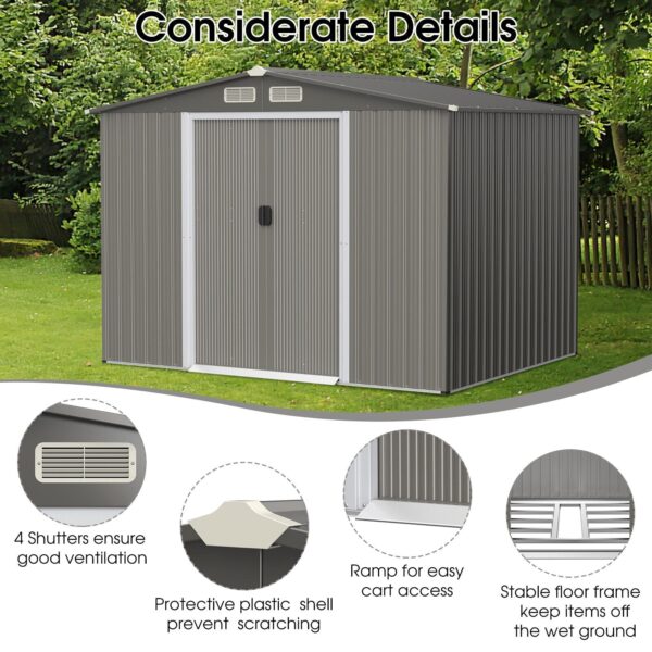 Costway Metal Storage Shed 8' x 6' with Sliding Double Lockable Doors New - Image 5