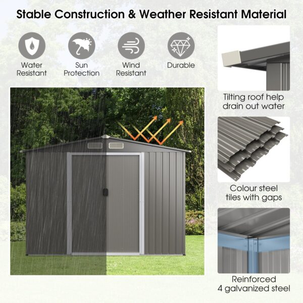 Costway Metal Storage Shed 8' x 6' with Sliding Double Lockable Doors New - Image 6