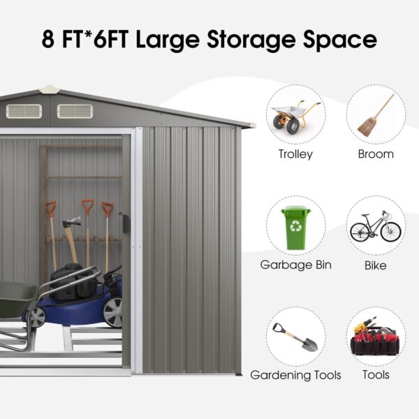 Costway Metal Storage Shed 8' x 6' with Sliding Double Lockable Doors New - Image 7