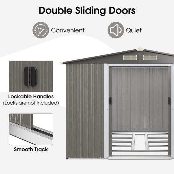Costway Metal Storage Shed 8' x 6' with Sliding Double Lockable Doors New - Image 8