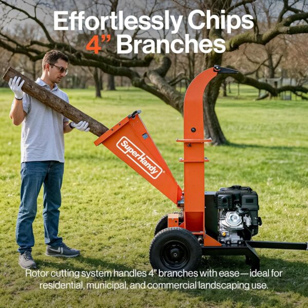 Super Handy GUO141 Towable Wood Chipper 4" Chipping Capacity 15 HP Gas Electric Start New - Image 2