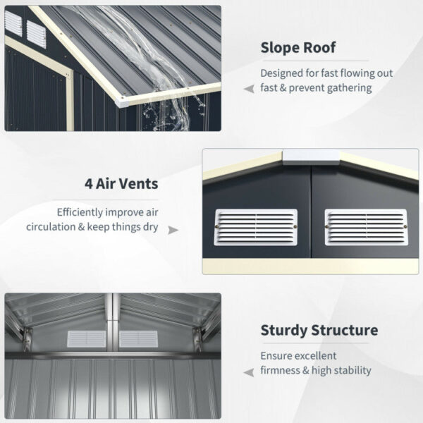 Costway Metal Storage Shed 11' x 8' with Sliding Double Lockable Doors New - Image 6