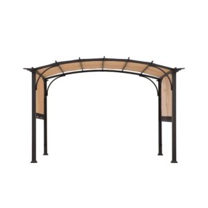 Sunjoy Outdoor Patio 9.5x11 Modern Tan Metal Arched Pergola Kit with Adjustable Canopy