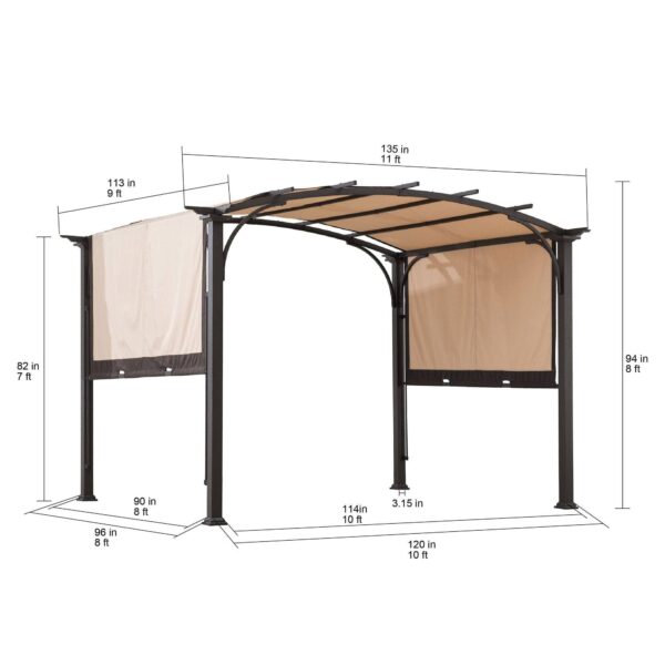 Sunjoy Outdoor Patio 9.5x11 Modern Tan Metal Arched Pergola Kit with Adjustable Canopy - Image 7