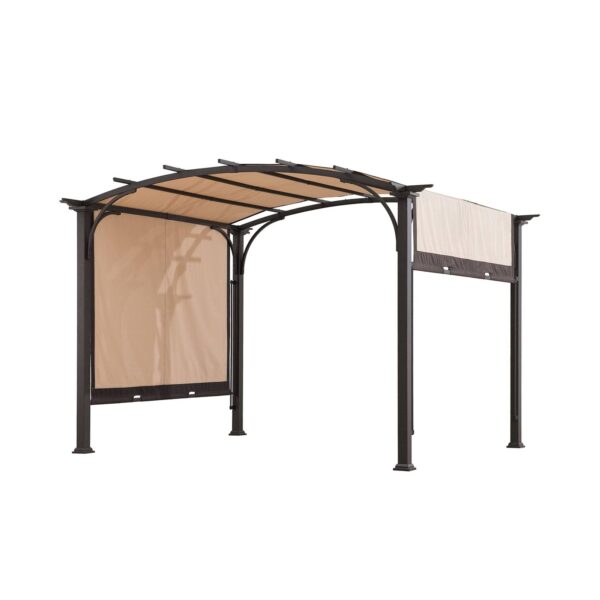 Sunjoy Outdoor Patio 9.5x11 Modern Tan Metal Arched Pergola Kit with Adjustable Canopy - Image 8
