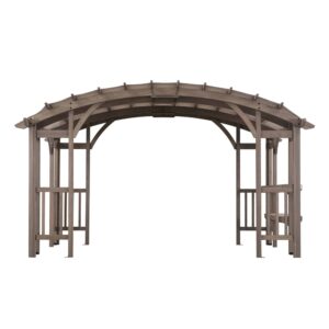 SummerCove Outdoor Patio 10x14 Modern Light Gray Wooden Frame Arched Pergola Kit with Shelves