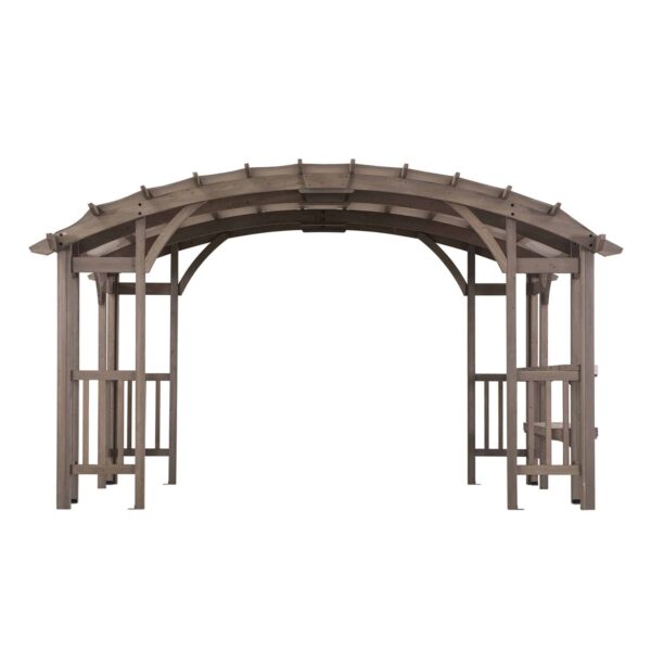 SummerCove Outdoor Patio 10x14 Modern Light Gray Wooden Frame Arched Pergola Kit with Shelves