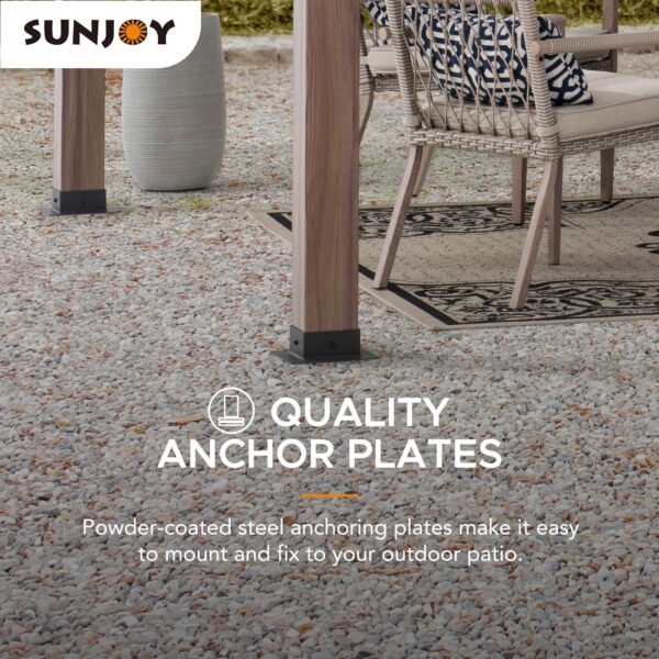 Sunjoy Outdoor Patio 10x12 Modern Black Metal Frame Pergola Kit with Nature Wood Grain Finish - Image 6