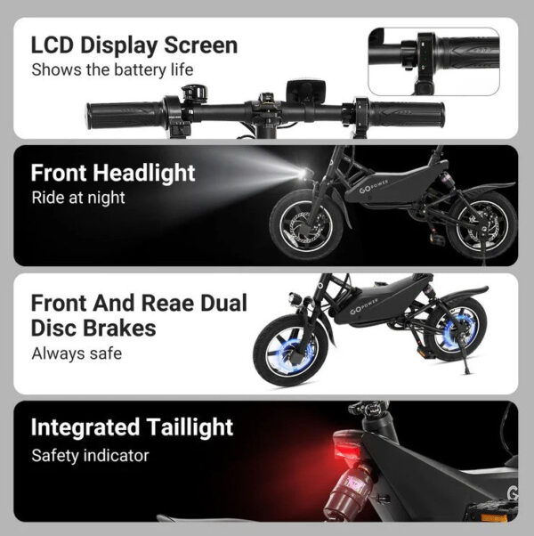GoPowerBike B555 GoSpyder Mini Electric Bike 350W 30 Mile Range 16 MPH New - Image 4