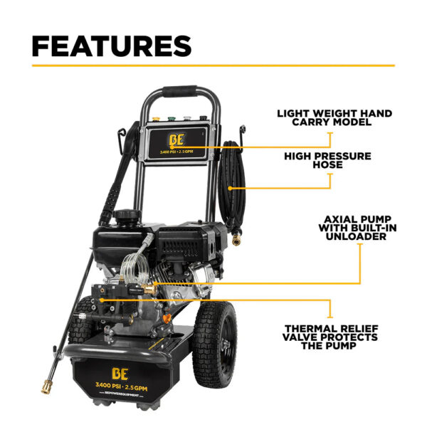 BE Pressure Washer Cold Water AR Triplex Pump 3,800 PSI 2.5 GPM Honda GX200 Engine New - Image 2