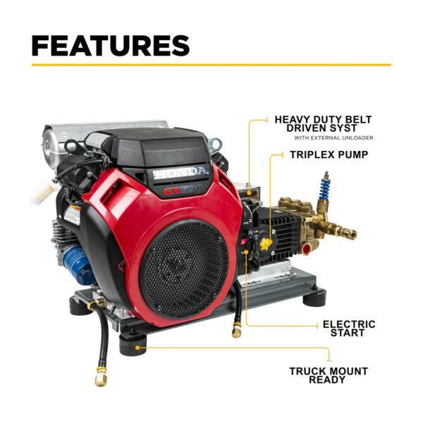 BE Pressure Washer Truck Mount Cold Water 4,000 PSI 8.2 GPM Honda GX690 Engine Electric Start New - Image 2