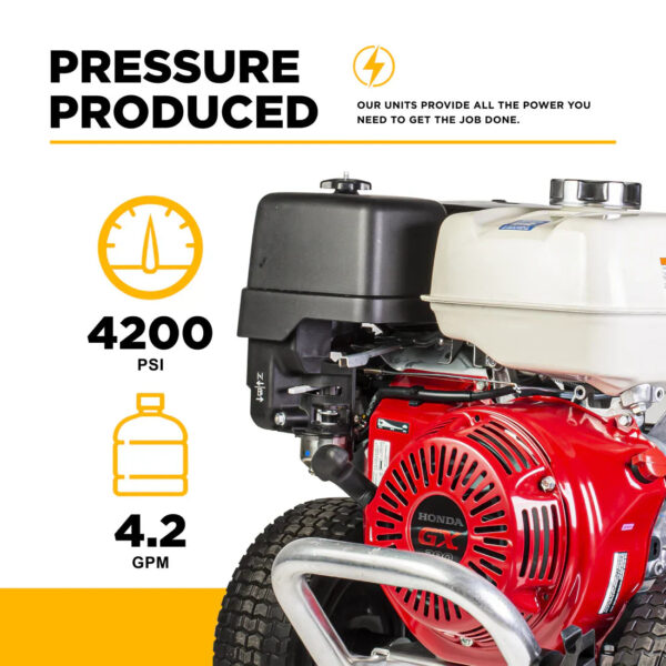BE Pressure Washer Cold Water 4,200 PSI 4.2 GPM Honda GX390 Engine Steel Frame B4213HACS New - Image 3